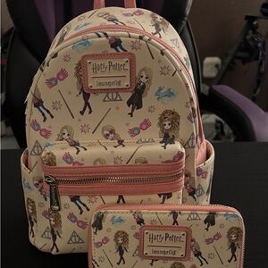 Loungefly Harry Potter Kids Backpack and Wallet - Cream and Pink